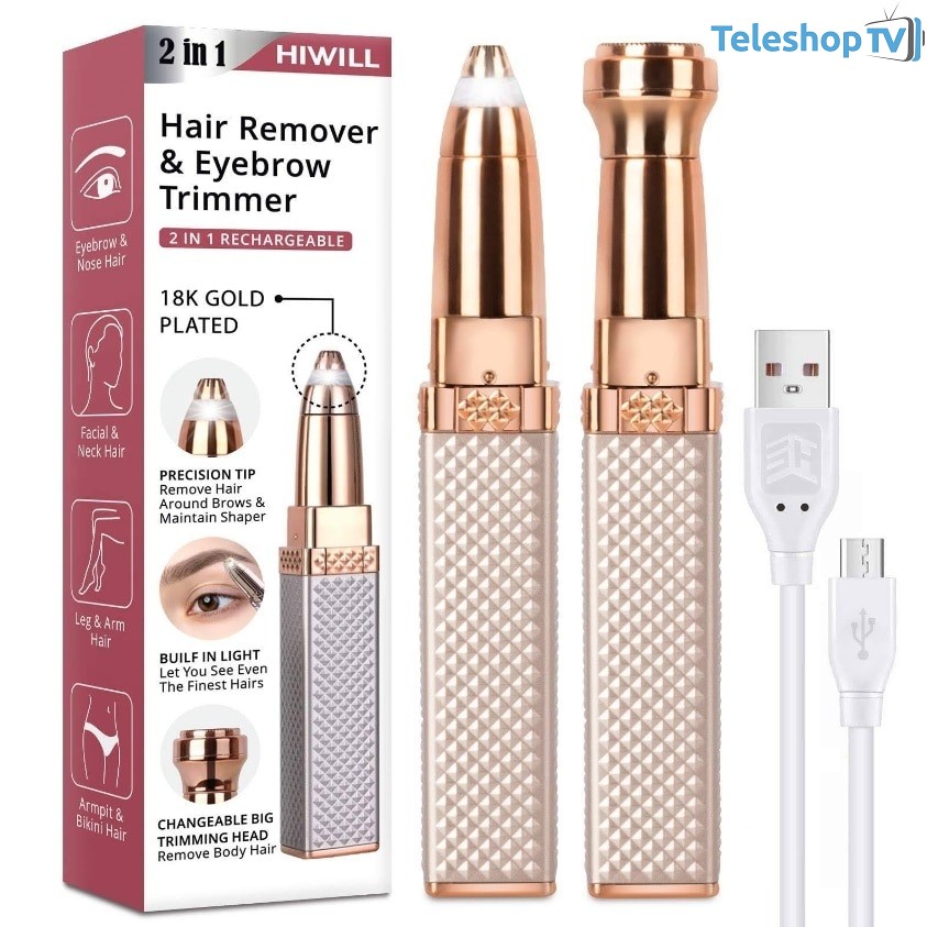 Epilator facial si sprancene, portabil, reincarcabil, 2 in 1