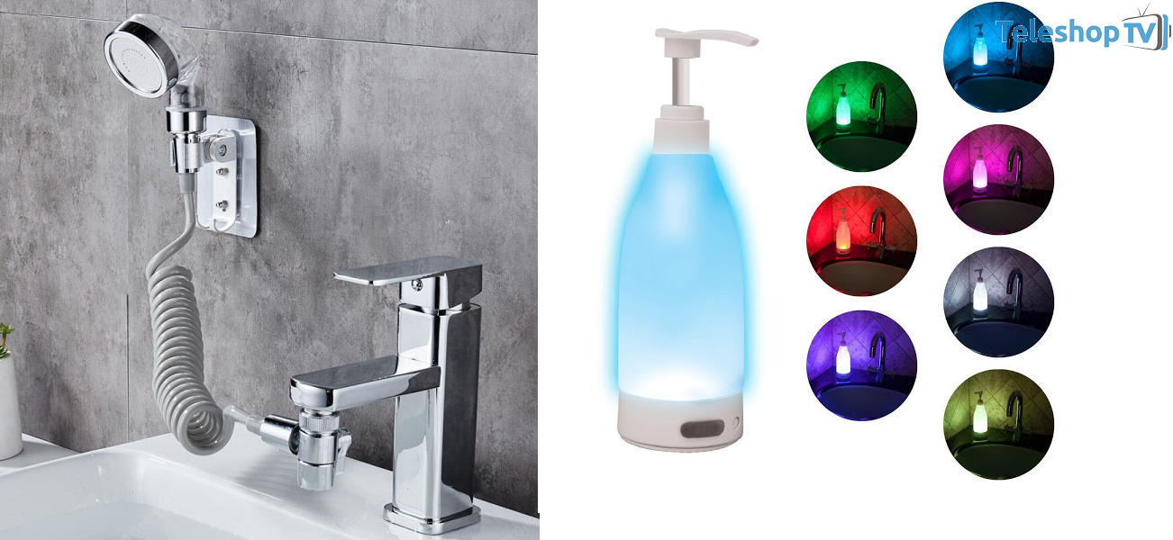 Pachet Promotional Dozator de sapun cu lumina LED, 400 ml, senzor de miscare + EXTENSIE DUȘ PENTRU ROBINET 
