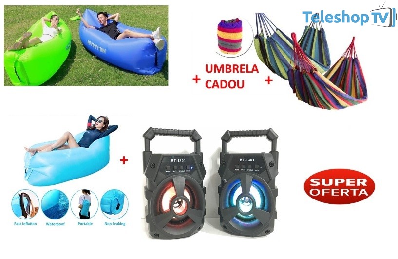 Nou! Sezlong gonflabil xxl + Hamac Columbian + Boxa Sound Bar Bluetooth + CADOU umbrela, TOTUL la doar 119.90 lei!