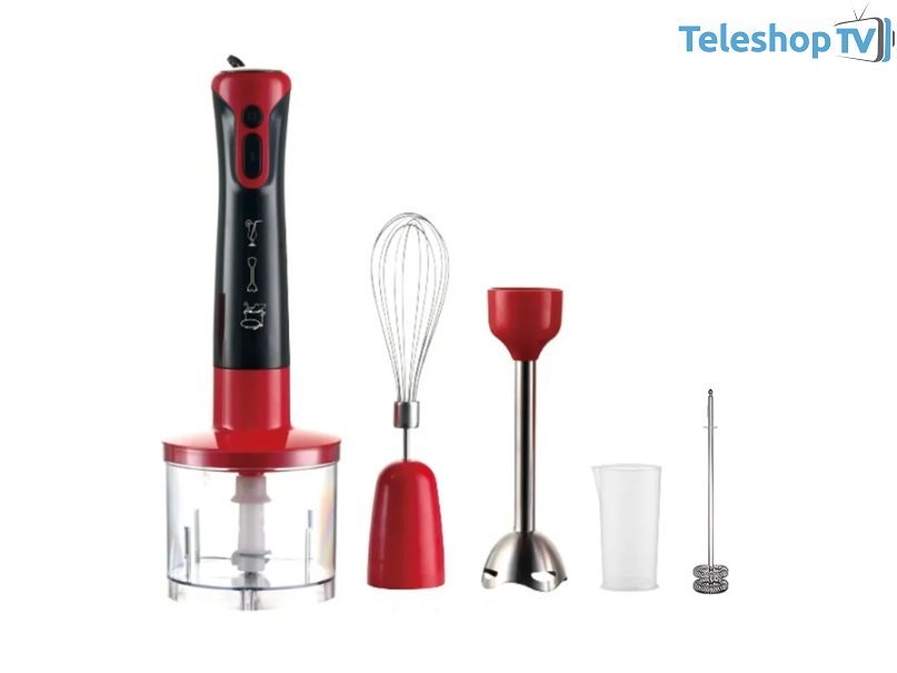 Set Blender 5 in 1, 500W, profesional, Lama din Otel inoxidabil, Silentios, trepte de viteza, Cana 500ml, Tocator 500ml, Accesoriu pentru Spumat laptele, Multifunctional
