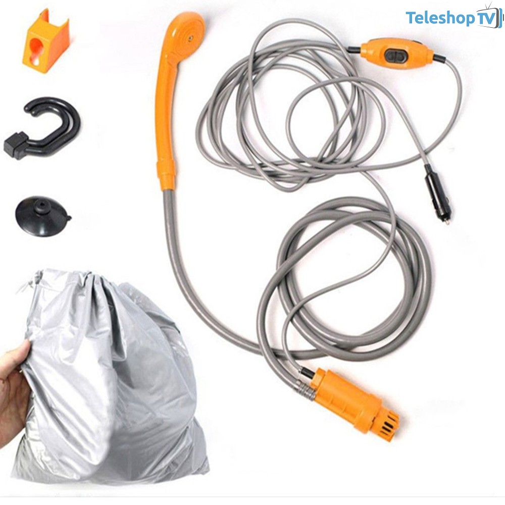 Set pompa de dus portabil, cu presiune 2.5Lmin si furtun 2m, cablu alimentare 5 metri, DC 12V, pentru camping sau drumetii