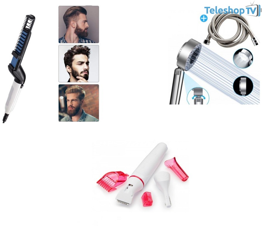 Pachet Promotional !!! Cap de duș cu doua fete + Perie electrica multifunctionala de indreptat parul și barba Cadou !!! Epilator 5 in 1 Original