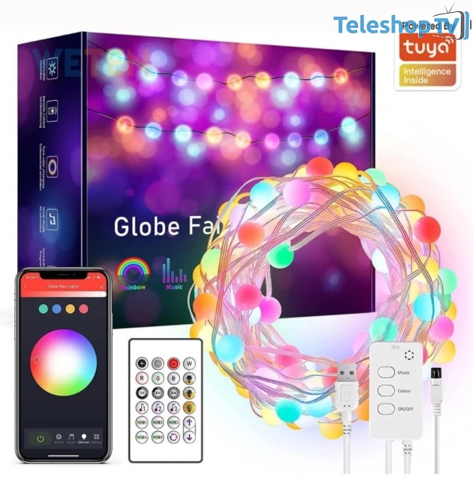 Instalatie LED 5m/10 m, TarTek Wifi RGB, sincronizare muzicala, telecomanda, alimentare USB 5V, compatibila cu aplicatiile Smart Life, Tuya, Alexa Google Home