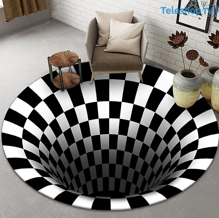 3d Vortex Iluzia Covor, Covor Rotund, Non-Alunecare In Carouri 98 X 98 CM