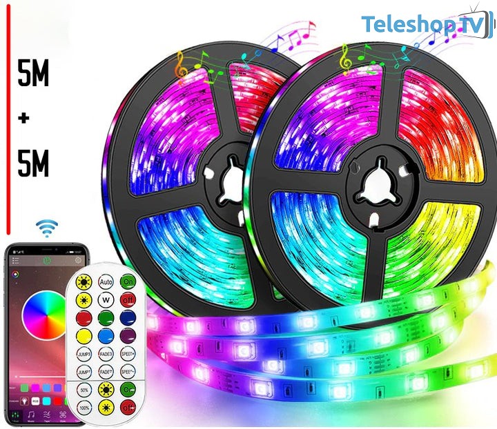 Set 2 Benzi LED RGB multicolore cu telecomanda 10 metri