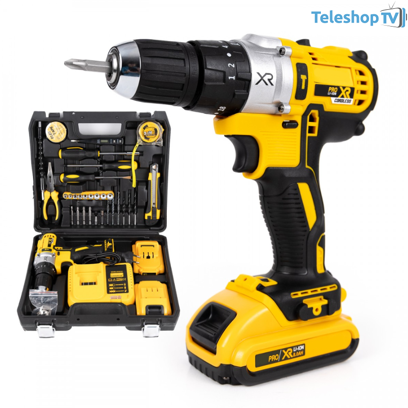 Trusa bormasina XR angrenaj metalic, 2 acumulatori, 36V, 8Ah, incarcator si 30 accesorii