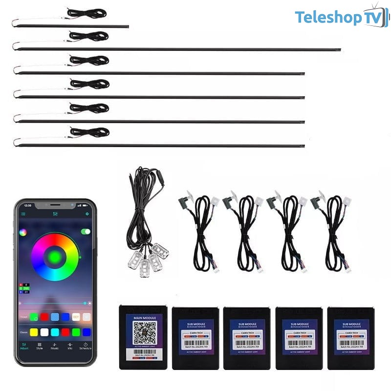 Kit 18 in 1 lumini ambientale auto RGB acrilic, dinamic, wireless