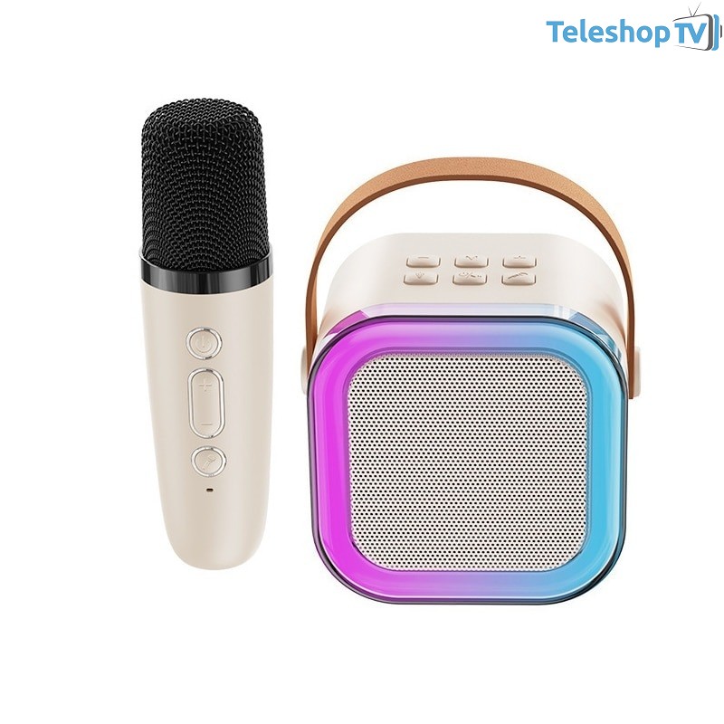 Set karaoke copii si adulti cu difuzor si microfon, wireless, portabil pentru petrecere, raza de actiune pana la 10 m, efecte de voce, player MP3, microSD card, bluetooth
