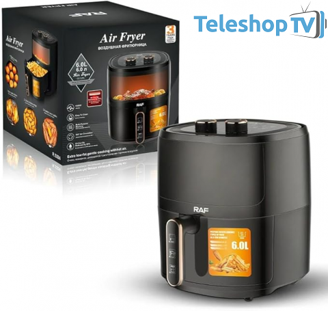 Friteuza cu aer inoxidabil fara ulei Ecran din sticla transparenta neagra, 1500 W, 6 litri RAF-5324