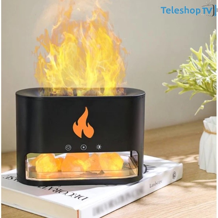 Umidificator, difuzor de aroma cu sare de Himalaya design flacara