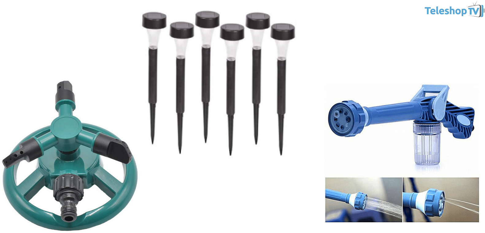 Pachet Promotional !! Aspersor rotativ pentru gazon + Pistol de apa-Ezjet water cannon + Set 6 lampi solare de gradina