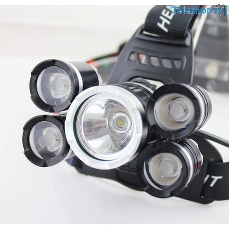 Lanterna frontala, 5 x LED, XM-L T6 + 4 XPE, 12000 Lumeni, Incarcator 220V + Incarcator Auto