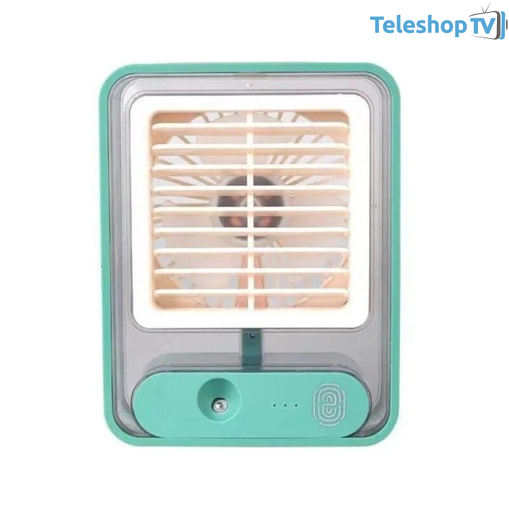 Mini aer conditionat cu ventilatie, 3 viteze de racire, baterie reincarcabila, cu recipient pentru adaugarea apei, functie de umidificare