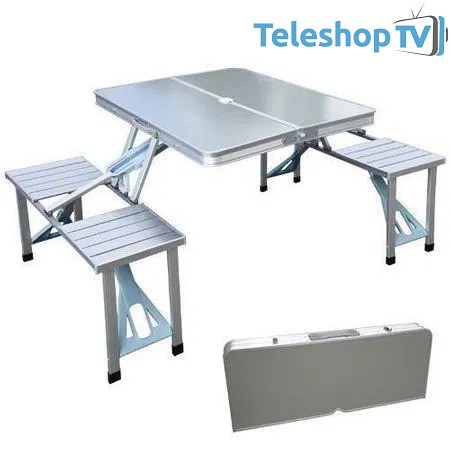 Masa camping pliabila din aluminiu cu 4 scaune