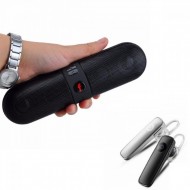 Pachet Promotional Boxa Portabila , Bluetooth, Radio FM , USB, Slot SD, Pill + Casca Wireless Bluetooth