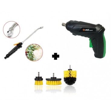 PACHET PROMOTIONAL !! LANCE PRESIUNE PENTRU SPALAT + MINI BOMASINA ELECTRICA 3.6V + SET 3 PERII PENTRU CURATARE, UNIVERSALE, CU ADAPTOR PENTRU BORMASINA